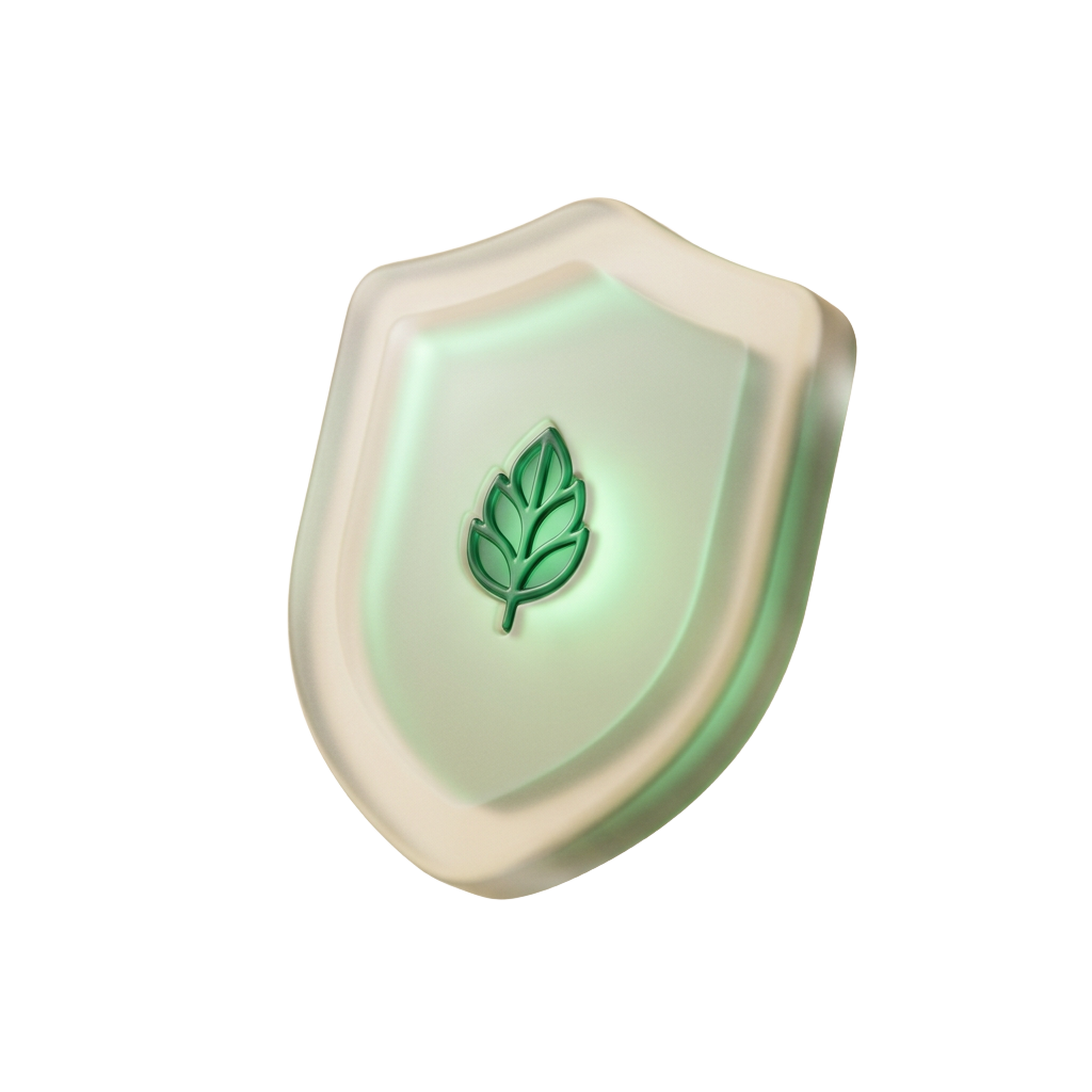 Illustration of a shield with a leaf, representing bank-grade privacy and read-only protection